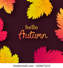 Autumn background with maple yellow leaves and place for text.  Card design for fall season banner or poster. Vector illustration
