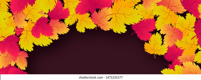 Autumn background with maple yellow leaves and place for text.  Banner design for fall season banner or poster. Vector illustration