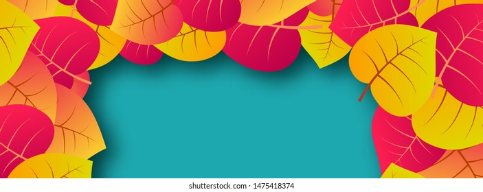 Autumn background with maple yellow leaves and place for text.  Banner design for fall season banner or poster. Vector illustration