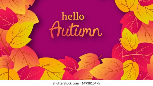 Autumn background with maple yellow leaves and place for text.  Banner design for fall season banner or poster. Vector illustration