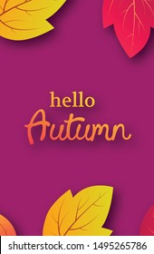 Autumn background with maple yellow leaves and place for text.  Stories banner design for fall season banner or poster. Vector illustration