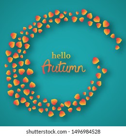 Autumn background with maple yellow leaves and place for text.  Card design for fall season banner or poster. Vector illustration