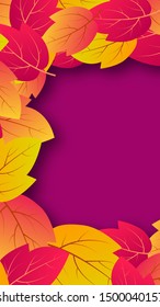 Autumn background with maple yellow leaves and place for text.  Stories banner design for fall season banner or poster. Vector illustration