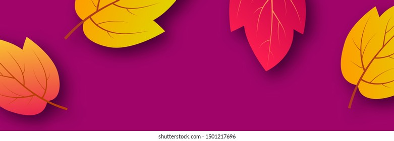 Autumn background with maple yellow leaves and place for text.  Banner design for fall season banner or poster. Vector illustration