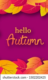 Autumn background with maple yellow leaves and place for text.  Stories banner design for fall season banner or poster. Vector illustration