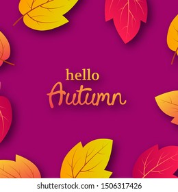 Autumn background with maple yellow leaves and place for text.  Card design for fall season banner or poster. Vector illustration