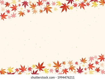 Autumn background material. Autumn leaves, maple. Japanese paper background (lateral length)
