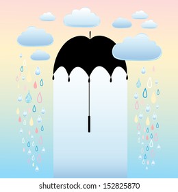 Autumn background with multi-colored rain and umbrella  