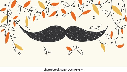 Autumn background with mustache illustration among the leaves