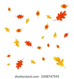 Autumn background with oak leaves. Orange oak leaf in flat style. Autumn overlay on white background.