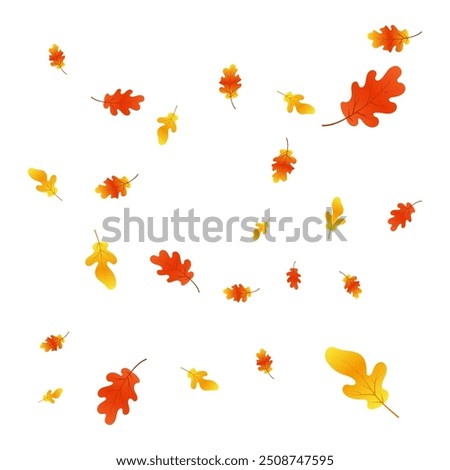Autumn background with oak leaves. Orange oak leaf in flat style. Autumn overlay on white background.