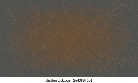 autumn background on gray color contours of maple, birch, oak and rowan leaves are drawn in gold color