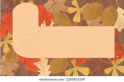 autumn background on a tree with a papyrus of paper for inscriptions