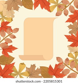 autumn background on a tree with a papyrus of paper for inscriptions