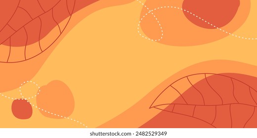 autumn background orange colors abstract shapes, waves and leaf patterns with empty space for text. template design for banner, poster, social media