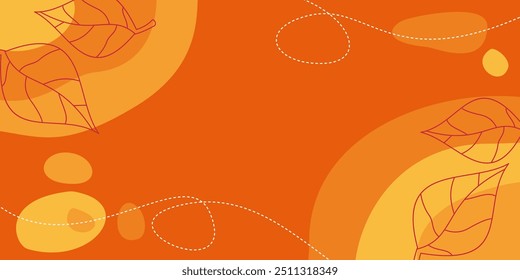 Fundo de outono cores laranja abstrato formas, ondas e folhas padrão com espaço vazio para o texto. Modelo para banner, cartaz, mídia social