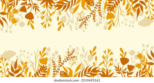 Fondo de otoño con hojas naranjas y amarillas. Patrón con siluetas de hojas simples. Decoración de Vector para otoño, Acción de Gracias y diseño del Día de la Cosecha.