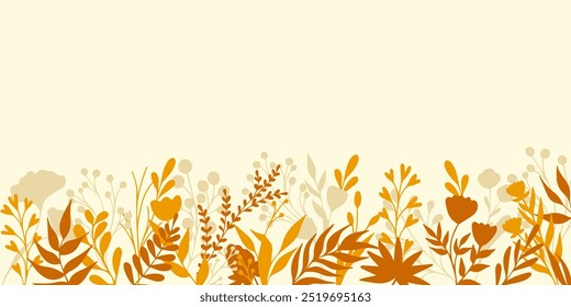 Fondo de otoño con hojas naranjas y amarillas. Patrón con siluetas de hojas simples. Decoración de Vector para otoño, Acción de Gracias y diseño del Día de la Cosecha.