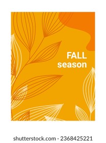 Autumn background with outline leaves. Fall season leaf orange poster. Abstract templates card, flyer, social media, sale banner