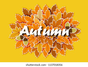 Autumn background with paper art design vector and illustration