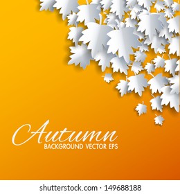 Autumn background with paper cut maple, Vector illustration.