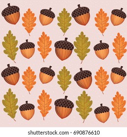 Autumn background, pattern with colorful leaves and corns