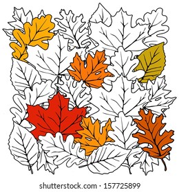 Autumn background pattern with silhouettes of leaves, vector illustration