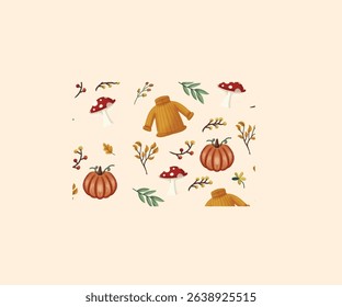 Autumn Background Pattern watercolor style hand drawing
