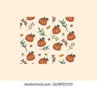 Autumn Background Pattern watercolor style hand drawing
