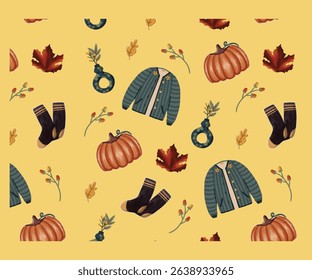 Autumn Background Pattern watercolor style hand drawing