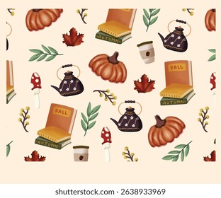 Autumn Background Pattern watercolor style hand drawing