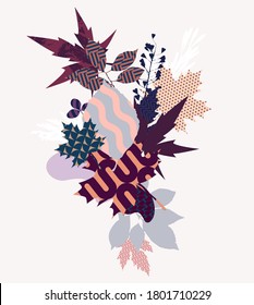 Autumn background with patterned leaves. Abstract composition.