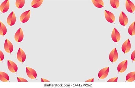 Autumn background with pink-yellow leaves with outer glow. Simple gray backdrop with movement illusion. Circular copy space for text.
