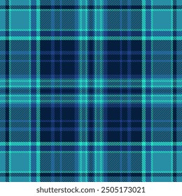 Autumn background plaid fabric, silky tartan check pattern. Colorful seamless texture textile vector in dark and cyan colors palette.