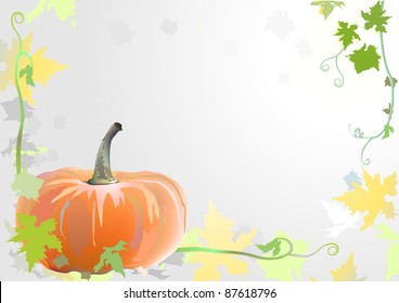 Autumn background. PUMPKIN. Frame. Blank. Leafs. Sky. Defoliation. Herbst. Kurbis. Vector.