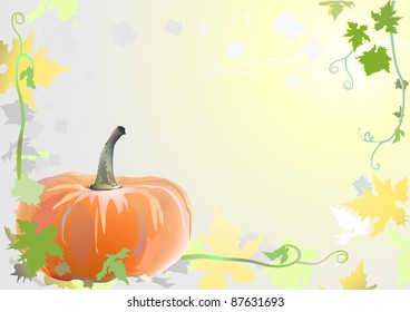 Autumn background. PUMPKIN. Frame. Sun. Leafs. Sky. Defoliation. Herbst. Kurbis. Vector.