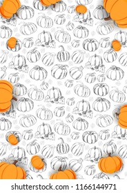 Autumn Background with Pumpkin for shopping sale, promo poster and frame leaflet, web banner. Vector illustration template