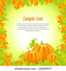 Autumn background of pumpkins and leaves