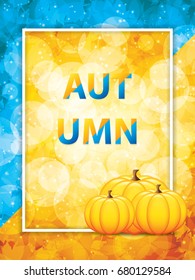 Autumn background with pumpkins and leaves.Seasonal frame concept.Vector illustration.