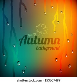 Autumn background with rainy window