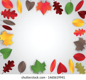 Autumn background with realistic colorful leaves. Empty space for text. Vector illustration.