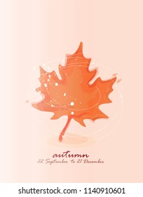 Autumn background with realistic leaves on watercolor style.