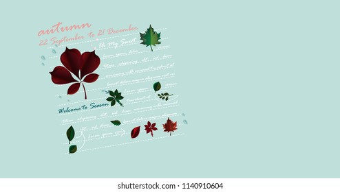 Autumn background with realistic leaves on watercolor style.