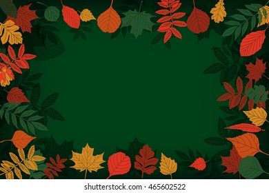 Autumn background with realistic autumn maple leaves on blackboard. Vector back to school chalkboard banner