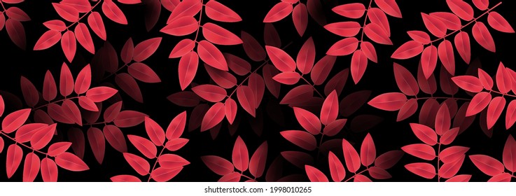 Autumn background red colors. Realistic leaves. Texture design for web banner, print, wallpaper. Vector illustration.