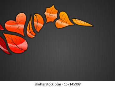 autumn background, red leaves on the dark texture
