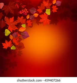 Autumn background with red and yellow falling leaves.