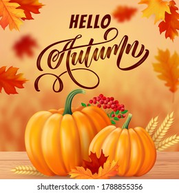 Autumn background, red and yellow leaves frame.  Vector illustration EPS10.