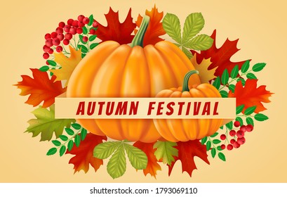 Autumn background, red and yellow leaves frame.  Vector illustration EPS10.