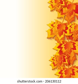 Autumn background with red, yellow and orange 3d leaf maple. Nature wallpaper with leaf fall. Place for text. Vector illustration.